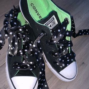 Black and green polkadot tie laces